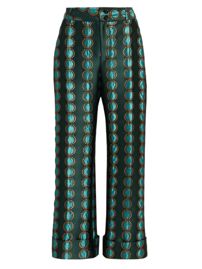 La Doublej Hendrix Embellished Jacquard Pants In Green