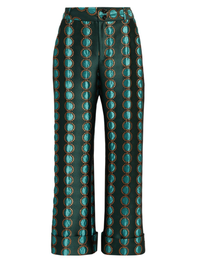 La Doublej Hendrix Embellished Jacquard Pants In Winter Sun Emerald