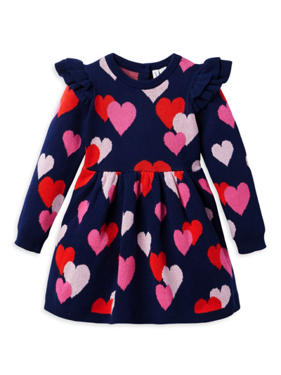 Janie And Jack Kids' Baby Girl's, Little Girl's & Girl's V-day Heart Sweater Dress In Navy Blue