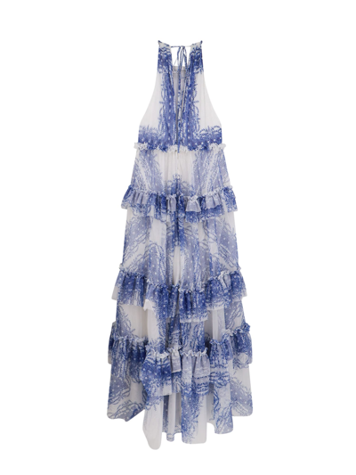 Philosophy Di Lorenzo Serafini Tiered Printed-mesh Maxi Dress In Blue