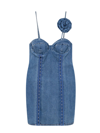 Rotate Birger Christensen Hook-front Stretchy Denim Mini Dress In Blue