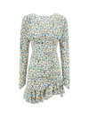 Alessandra Rich Draped Mini Dress With Floral Pattern In Blue