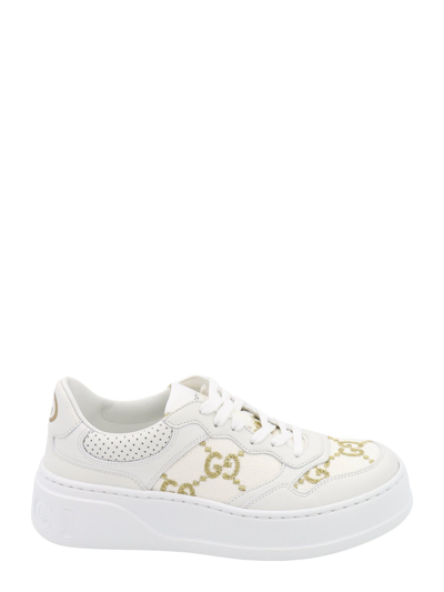 Gucci Gg Panelled Leather Sneakers In White