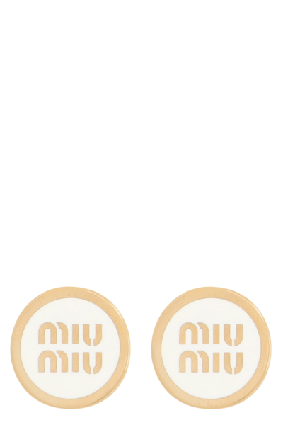 Miu Miu Logo-embossed Stud Earrings In White