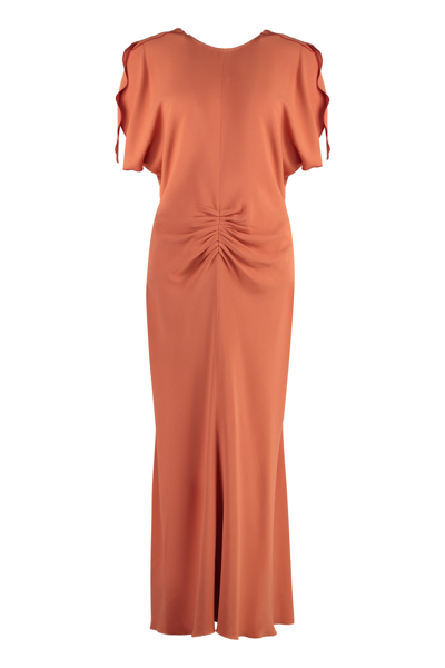 Victoria Beckham Gathered Waist Midi Dress In Orange