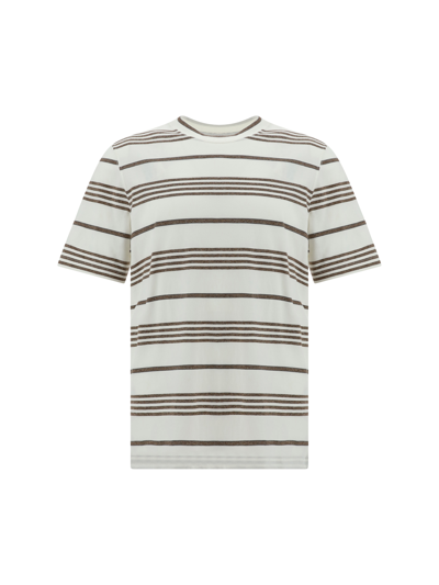 Brunello Cucinelli Man T-shirt Man White T-shirts In Off White/sigaro/grigio