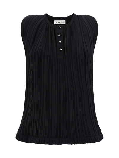 Lanvin Pleated Crepe De Chine Top In Black
