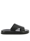 Ferragamo Logo-embossed Leather Slides In Black
