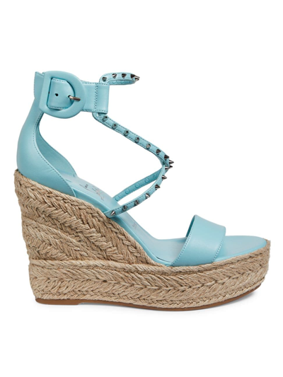 Christian Louboutin Chocazeppa 120 Spiked Leather Espadrille Wedge Sandals In Blue