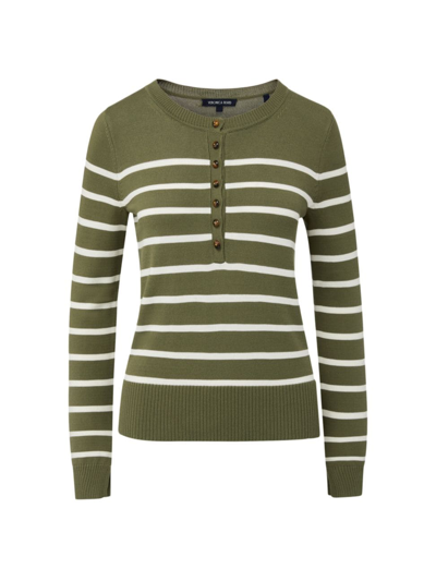 Veronica Beard Women's Dianora Striped Knit Henley Top In Army Off White