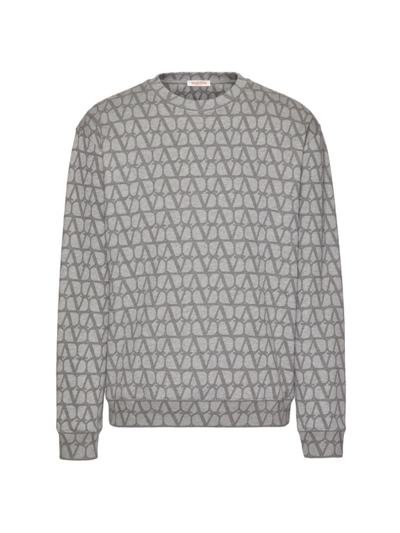 Valentino Men's Cotton Crewneck Sweatshirt With Toile Iconographe Print In Grey