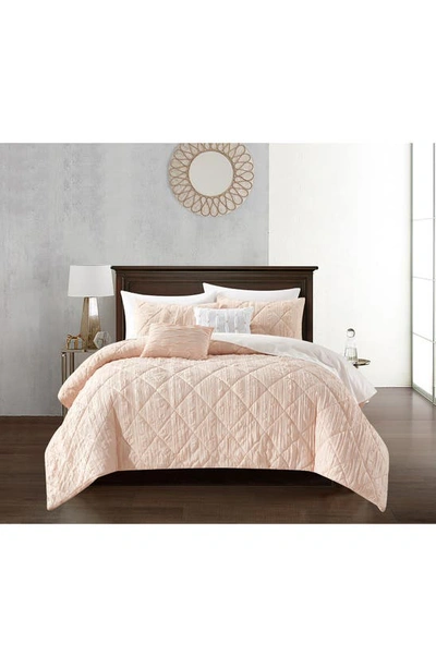 Chic Aria Crinkled Comforter 9-piece Bed In Blush
