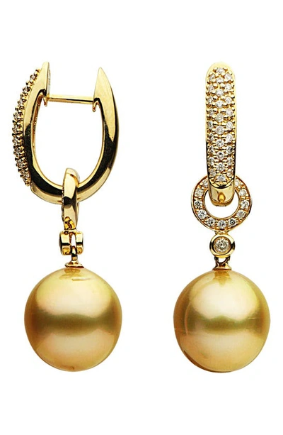 House Of Frosted Lola Pavé Diamond & Freshwater Pearl Hoop Earrings In Gold