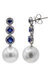 HOUSE OF FROSTED SAPPHIRE DIAMOND & FRESHWATER PEARL DROP EARRINGS