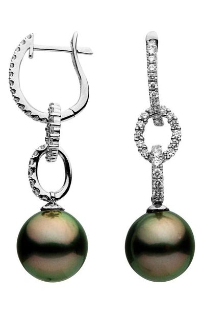 House Of Frosted Freshwater Pearl & Diamond Hoop Earrings In Silver/ Black Pearl/ Kiara