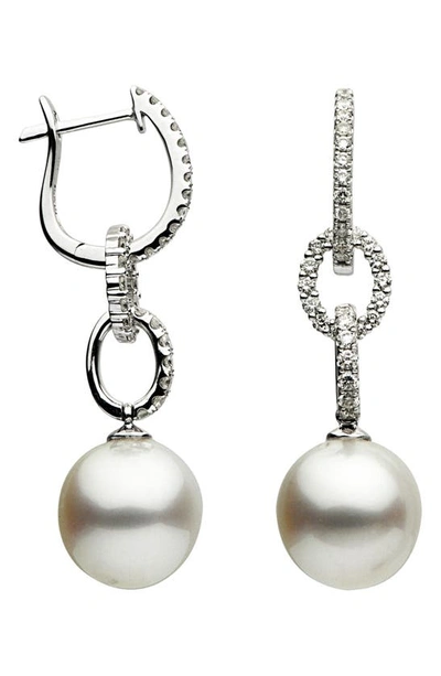 House Of Frosted Freshwater Pearl & Diamond Hoop Earrings In Silver/ White Pearl/ Octavia