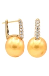 HOUSE OF FROSTED GENEVIEVE 14K YELLOW GOLD PAVÉ DIAMOND & PEARL HUGGIE EARRINGS