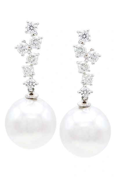 House Of Frosted Jordyn Freshwater Pearl & Diamond Drop Earrings In Silver