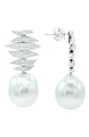 House Of Frosted Pavé Diamond & Freshwater Pearl Drop Earrings In Silver