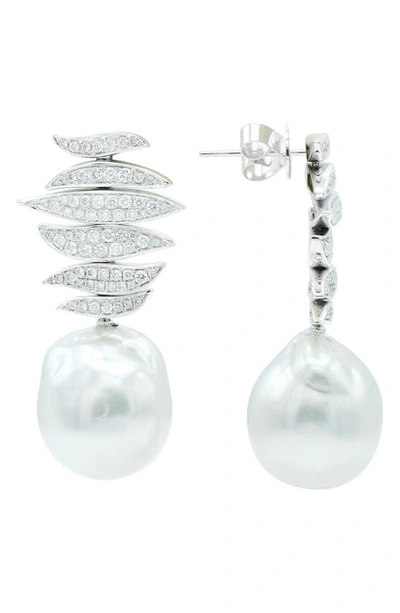 House Of Frosted Pavé Diamond & Freshwater Pearl Drop Earrings In Silver