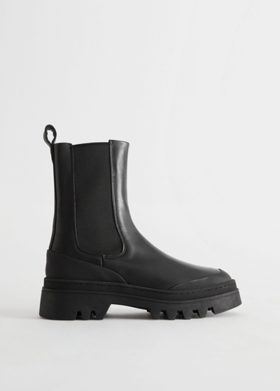 Other Stories Heavy Sole Leather Chelsea Boots In Black
