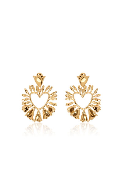 Oscar De La Renta Small Wisteria Bud Heart Brass Earrings In Gold