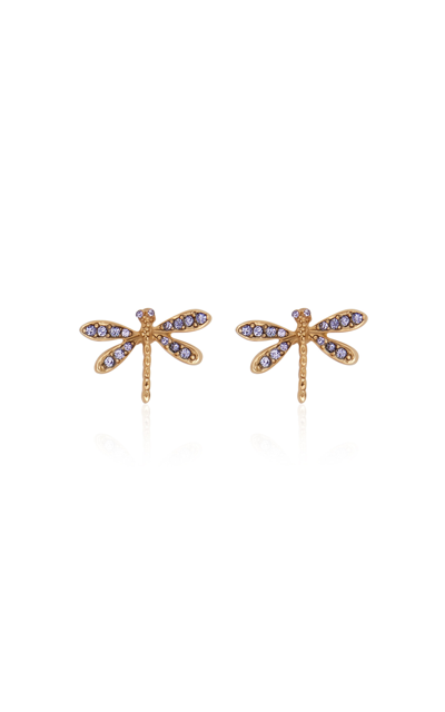 Oscar De La Renta Crystal Dragonfly Stud Earrings In Rose