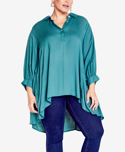 Avenue Plus Size Athena Collared Neck Blouse Top In Teal