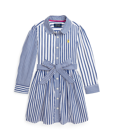 Polo Ralph Lauren Kids' Toddler And Little Girls Striped Cotton Poplin Fun Shirtdress In Royal White Stripe