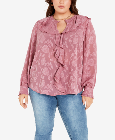 Avenue Plus Size Blake Bell Sleeve Top In Mauve