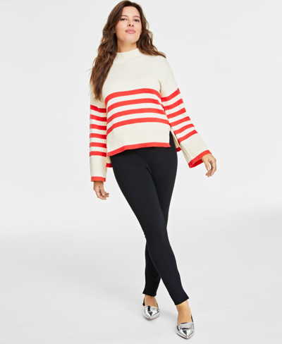 On 34th Women's Mock Neck Sailor-stripe Sweater, Created For Macy's In Cloud Btter Combo