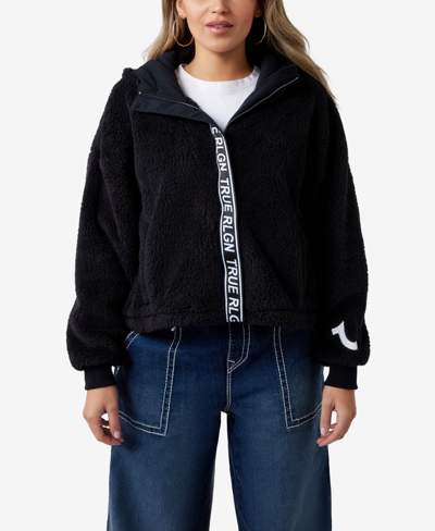 True Religion Women's Chenille Full Length Hoodie In Jet Black