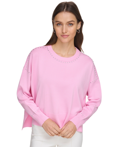 Dkny Studded Sweater In Pink Cloud