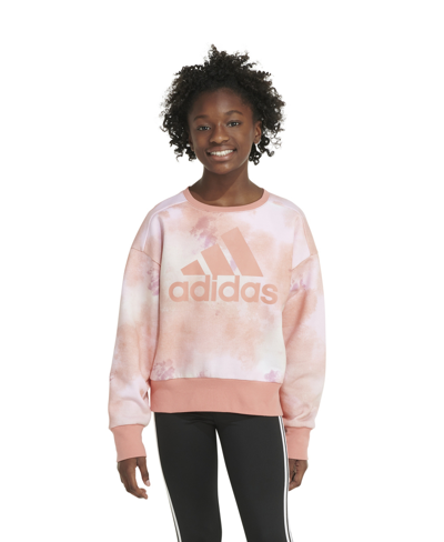 Adidas Originals Kids' Big Girls Long Sleeve Printed Crewneck Fleece Pullover In Wonder