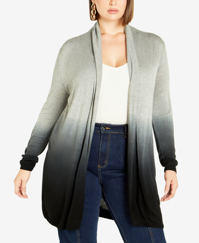 Avenue Plus Size Mina Dip Dye Cardigan Sweater In Gray
