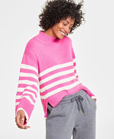 On 34th Women's Mock Neck Sailor-stripe Sweater, Created For Macy's In Phlox Pink Combo