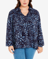 AVENUE PLUS SIZE LUCIA COLLARED NECK LONG SLEEVE TOP