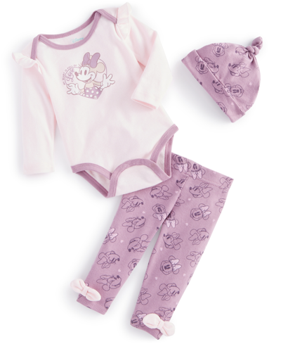 Disney Baby Girls 3-pc. Minnie Mouse Hat, Bodysuit And Leggings Set In Pink