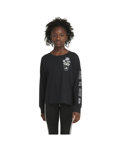Adidas Originals Kids' Big Girls Long Sleeve Waist Crew T-shirt In Black