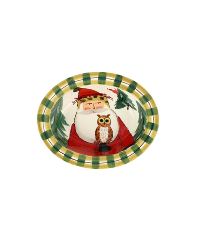 Vietri Old St. Nick Small Rimmed Oval Bowl With Owl In Multi