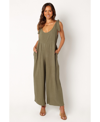 Petal And Pup Ayla Tie Shoulder Wide Leg Linen Jumpsuit In Olive