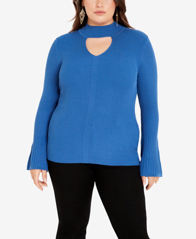 Avenue Plus Size Zoe Long Bell Sleeve Sweater In Petrol