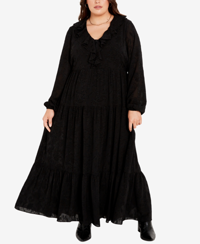 Avenue Plus Size Desired Ruffle Maxi Dress In Black