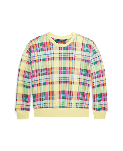 Polo Ralph Lauren Kids' Toddler And Little Girls Plaid French Terry Sweatshirt In Sunshine Madras With Bright Pink
