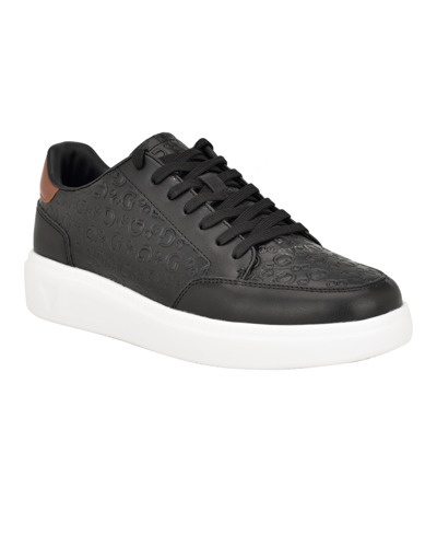 Guess Men's Creve Lace Up Low Top Fashion Sneakers In Black,cognac Logo Multi