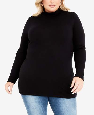 Avenue Plus Size Everly High Rolled Neck Tunic Top In Black