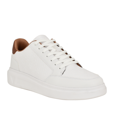 Guess Men's Creed Branded Lace Up Fashion Sneakers In White,cognac Logo Multi