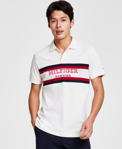 Tommy Hilfiger Men's Regular-fit Colorblocked Stripe Monotype Logo Embroidered Polo Shirt In Calico