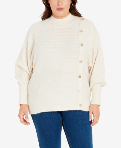 Avenue Plus Size Beata High Neck Sweater In Ivory