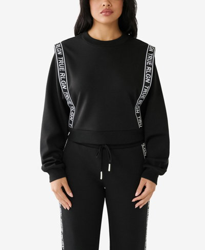 True Religion Women's Taping Popover Sweatshirt In Jet Black